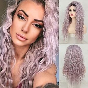 𝅺🆕 Stunning Long Curly Wavy Ombre PURPLE Hair Replacement Wig Lace SEXY NWT 👀😘